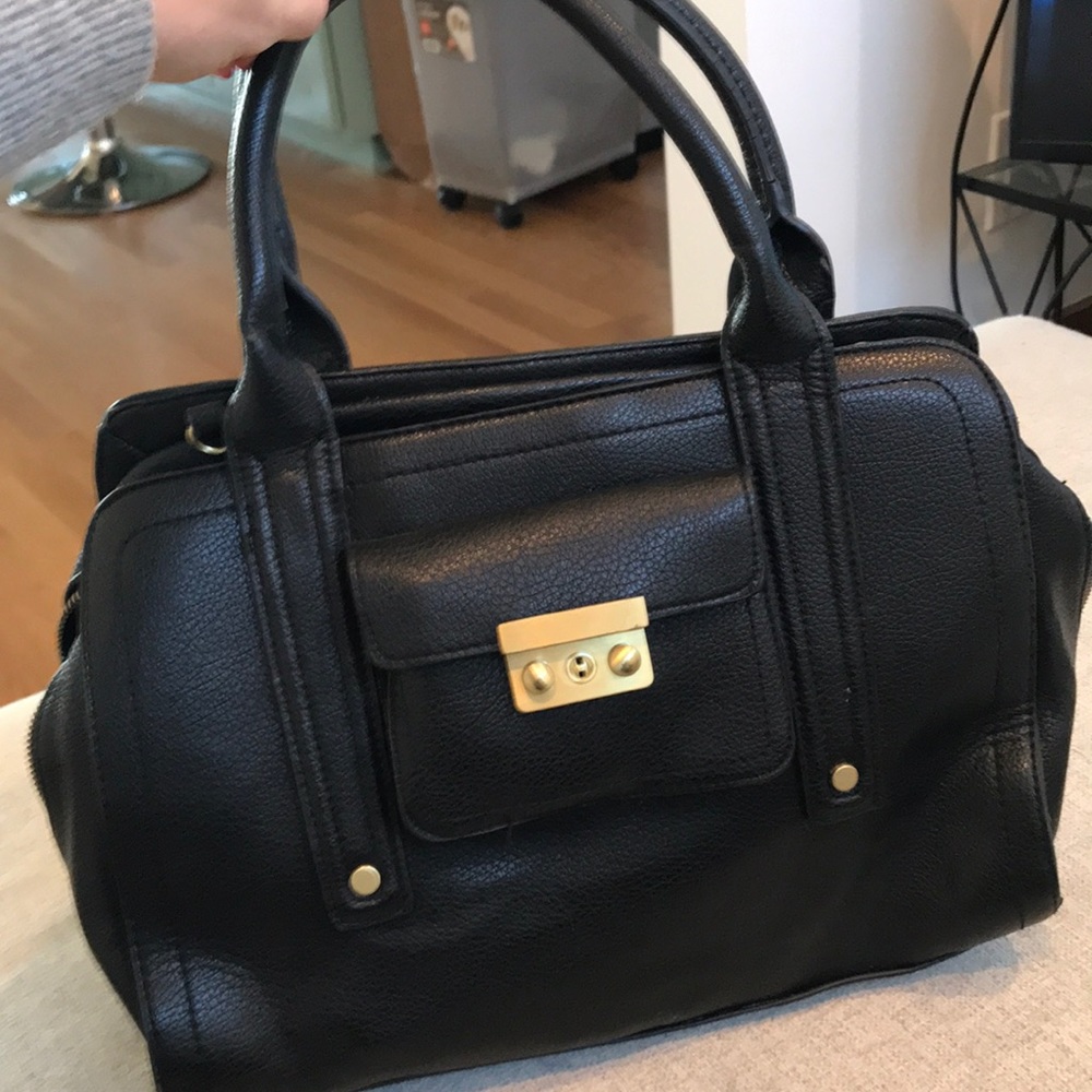 Black Leather Top Handle Satchel